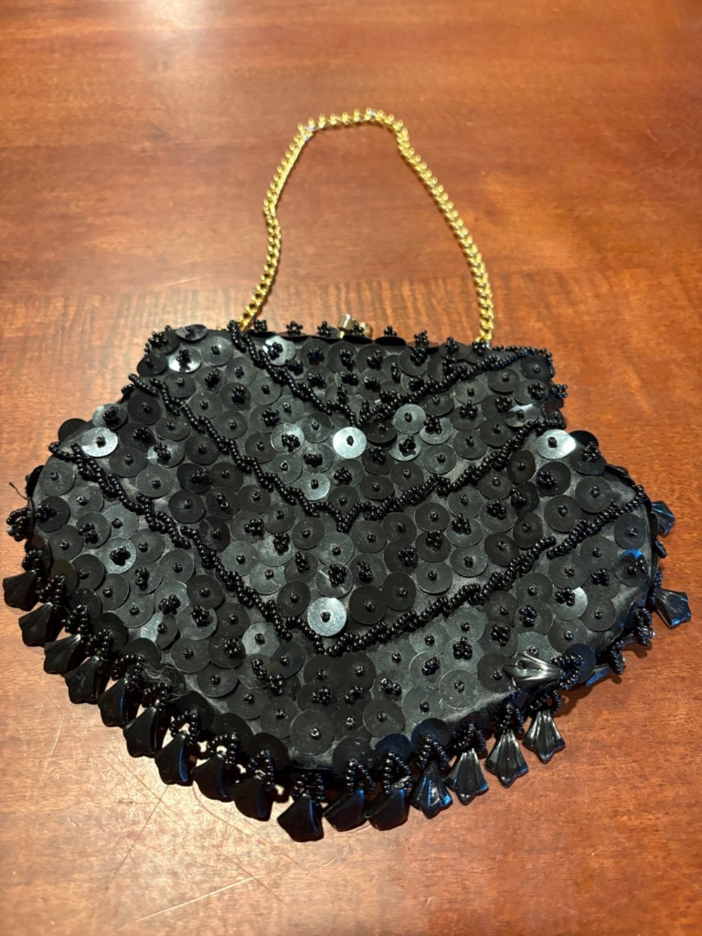 Vintage Black Sequin Evening Chain/Clutch Made in Hong Kong